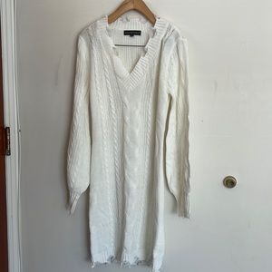 Creamy white distressed sweater dress
